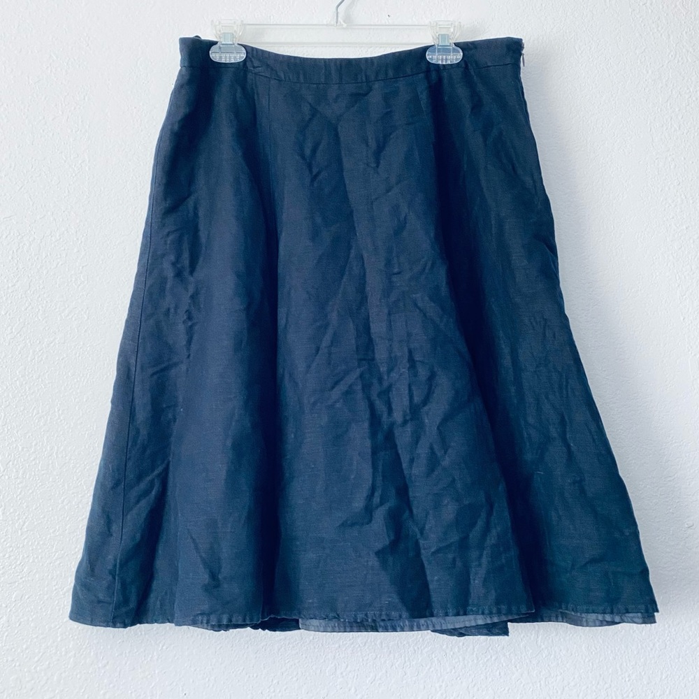 🍓 Jones Wear Linen Blend Boho Lagenlook Neutral Solid Black Midi Skirt 14